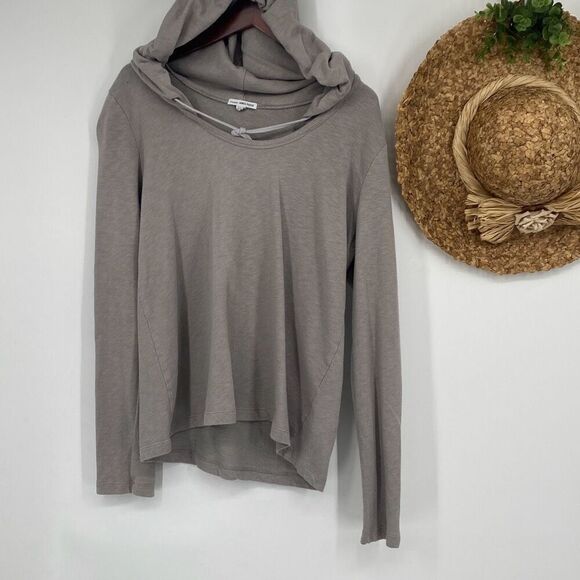 James Perse Women's French Terry‎ Long Sleeve Drawstring Hoodie Taupe Large - Picture 2 of 14